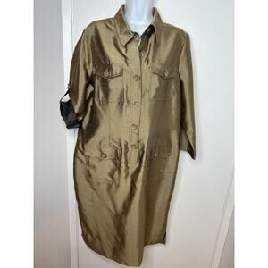 Linea by Louis Dell'Olio Roll Tab Sleeve Metallic Midi Shirt Dress ~ Size M